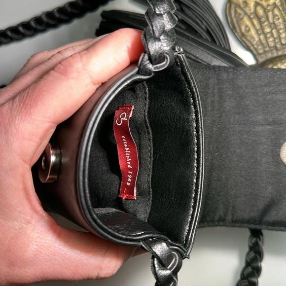 Dress Barn black vegan leather braided crossbody w/ tassels - Picture 4 of 11